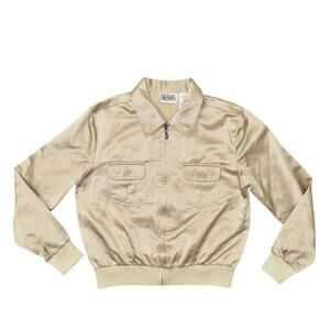 Billblass Jeans VTG Green Beige Full Zip Bomber Jacket Women Medium Cotton Stain